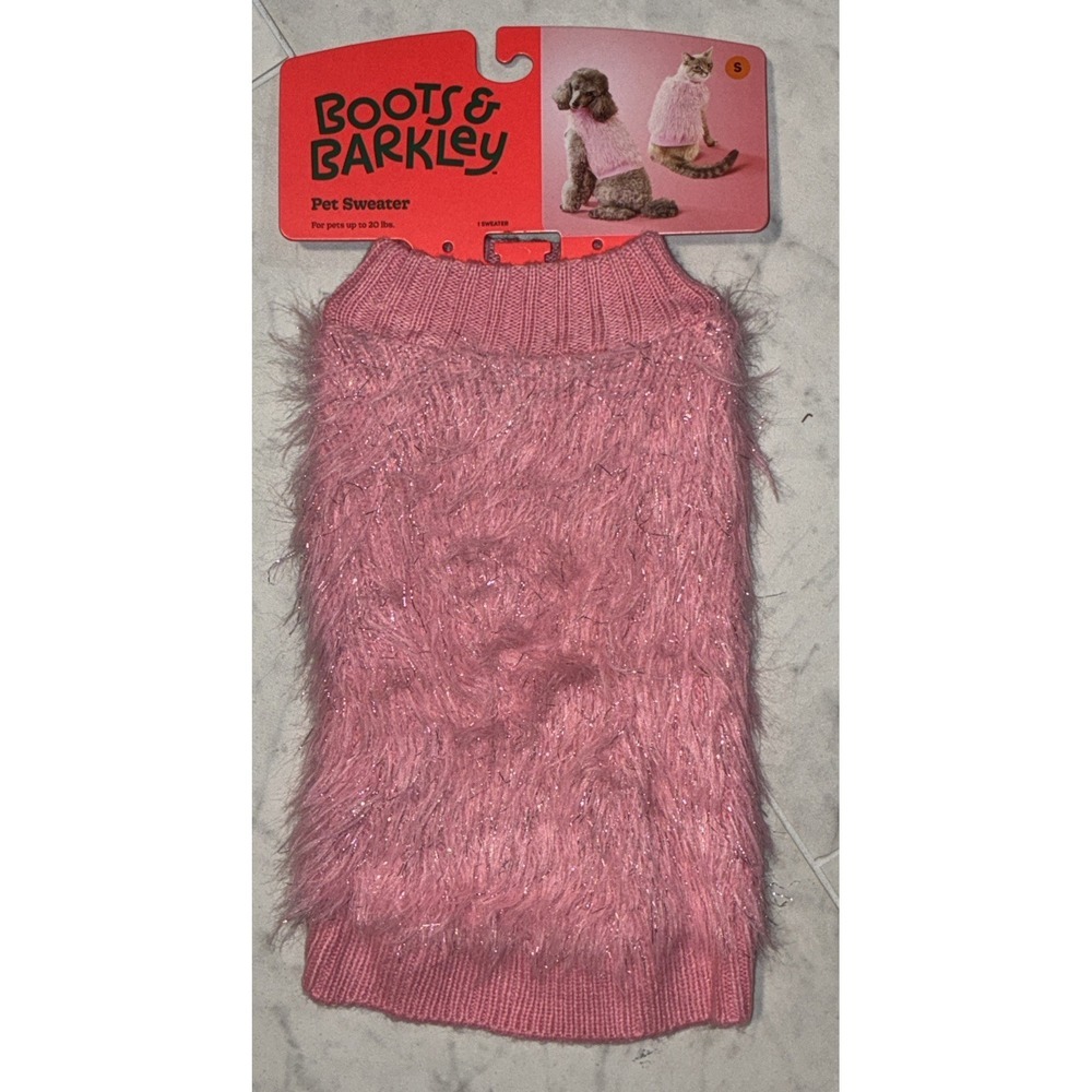 Boots & Barkley Thick Knit Pet Dog Cat Sweater Size S Pink Eyelash Holiday New